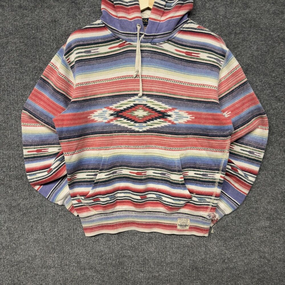 Polo Ralph Lauren Hoodie Mens S Multicolor Aztec Stripe Pullover Cotton Serape